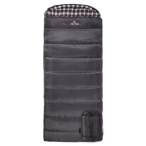 TETON Sports Fahrenheit Sleeping Bag – XXL Sleeping Bag, Big, Warm and Roomy, Adult Camping in Style. Flannel Inner Lining, All Weather Bags Grey Right Zip, 20F