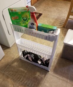 Lavish Store 3-Tier Rolling Cart – Narrow-Space Kitchen or Bathroom Slim Slide Shelves – Organization and Storage Furniture by Lavish Home, (L) 19.5” x (W) 5” x (H) 28”, White 52 714dsEg3tL