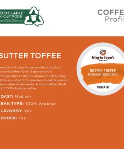 Gloria Jean's Coffees Butter Toffee, Single-Serve Keurig K-Cup Pods, Flavored Medium Roast Coffee, 24 Count (Pack of 1) 13 714esh5ctEL