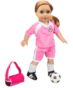 Dress Along Dolly 6pc Soccer Uniform 18" Doll Outfit w Soccer Ball- American Clothes & Accessories Set Includes Shorts, Shirt, Socks, Cleats, Sports Bag, & Ball- Perfect Holiday Girl Gift Set For Less 14 714gEOinvL