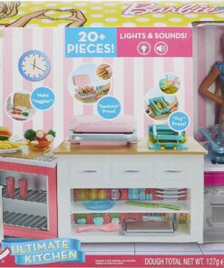 Barbie Kitchen Playset with Doll, Lights & Sounds, Food Molds, 5 Dough Colors and 20+ Accessories Standard 19 714j44lMKTL