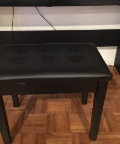 Smartxchoices 22''L Cushion Padded Piano Bench with Storage PU Leather Keyboard Stool Ebony Solid Wooden Seat Black 26 714jz pO2FL