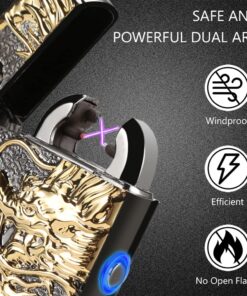 Kivors Electronic Lighter Plasma Arc USB Rechargeable Windproof Flameless Metal Dragon Lighter for Camping Hiking Business Dragon-black 21 714kOEI3mL