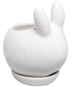 MyGift Mini Ceramic Bunny Planter, Decorative Rabbit Design White Small Flower Pot Succulent Planter with Detached Saucer 18 714kPp9YuYL