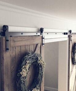 SMARTSTANDARD 13 Feet Heavy Duty Double Door Sliding Barn Door Hardware Kit - Smoothly and Quietly -Easy to Install -Includes Step-by-Step Installation, Fit 36"-40" Wide Door Panel(J Shape Hanger) 32 714kpJC0ErL