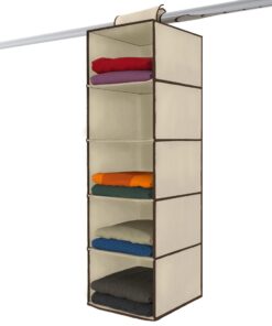 Ziz Home Hanging Closet Organizer | 5 Shelf Beige | Closet Hanging Organizer | Closet Organizer Hanging Shelves | Sweater Hanging Organizer | Hanging Clothes Storage Hanging Shelf Closet Organizer 2 8 714m9C15LUL