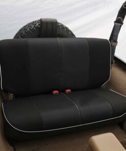 FH Group Automotive Seat Cover Universal Fit for Back Seat Black Edgy Piping Cloth Seat Protector for Dogs and Kids, Car Interior Accessories for Sedan and Van Rear Seat Covers with Rear Split Bench 13 714mPis7sqL