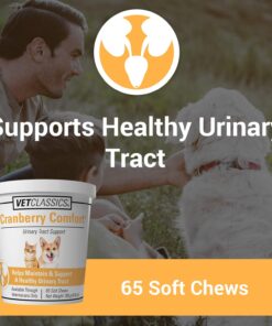 Vet Classics Cranberry Comfort Urinary Tract Pet Supplement for Dogs, Cats – Maintains Dog Bladder Health, Cat Bladder Control – Pet Supplements for Incontinence – 65 Soft Chews 10 714mgX1IFlL