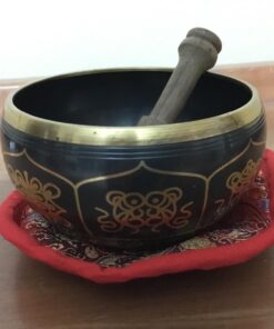 4" Exquisite Tibetan Singing Bowl Set for Meditation ~ Auspicious Eight Lucky Symbols, Buddha Eye & Dorje Painted ~ Silk Cushion & Wooden Mallet Included ~Handmade in Nepal by Thamelmart 47 714miPOQzWL