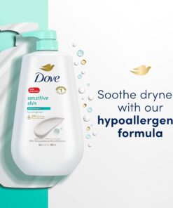 Dove Body Wash with Pump Sensitive Skin Hypoallergenic, Paraben-Free, Sulfate-Free, Cruelty-Free, Moisturizing Skin Cleanser Effectively Washes Away Bacteria While Nourishing Skin 30.6 oz Unscented 30.6 Fl Oz (Pack of 1) 25 714msywAynL