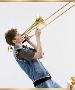 Eastar Bb Tenor Slide Trombone for Beginners Students, B Flat Brass Plated Trombone Instrument with Mouthpiece, White Gloves, Cleaning Kit, ETB-330, Golden 16 714nx6BOSqL