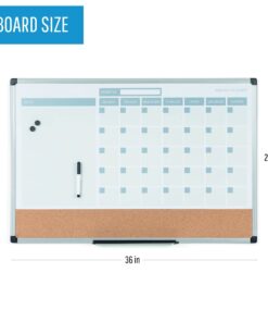 MasterVision Magnetic Dry Erase Monthly Calendar Planner Push Pin Corkboard Combo with Marker Tray, 24" x 36", Gray Plastic Frame, White, MB0707186P 24" x 36" 21 714paKCllqL