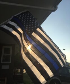 Thin Blue Line Flag - 3X5 Foot with Embroidered Stars and Sewn Stripes - Black White and Blue American Police Flag Honoring Law Enforcement Officers - 3x5 Inch Waterproof Decal Included Blue,White 33 714qGsZUDML