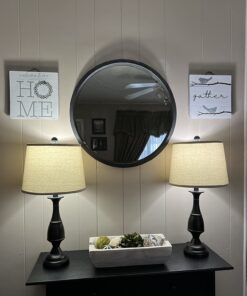 Regency Hill Ben Farmhouse Traditional Table Lamps 25" High Full Size Set of 2 Dark Bronze Brown Metal Beige Linen Drum Shade Decor for Living Room Bedroom House Bedside Nightstand Home Office 27 714qgGNg FL