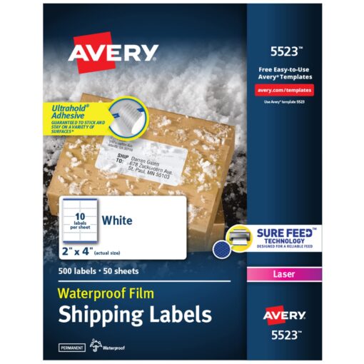 Avery Weatherproof Laser Shipping Labels, 2" x 4", 500/Pack (5523), White 500 labels bulk