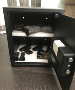 Amazon Basics Steel Home Security Safe with Programmable Electronic Keypad Lock, Secure Documents, Jewelry, Valuables, 1.52 Cubic Feet, Black, 13.8"W x 13"D x 16.5"H 51 714rjvOX4jL