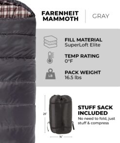 TETON Sports Mammoth Queen Size Sleeping Bag- Double Sleeping Bag – A Warm Bag The Whole Family can Enjoy – Great Sleeping Bag for Camping, Hunting and Base Camp. Compression Sack Included Grey (Cotton Flannel Liner) Mammoth 0F 34 714rvz7ARgL