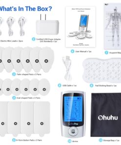 Ohuhu Tens Unit Muscle Stimulator: 24 Modes Rechargeable Tens Stimulator Machine - 16 Pads Electric EMS Unit Massager Acupoint Map Included for Back Shoulder Legs Pain Relief Christmas Gift - Silver 29 714sHzUjFaL