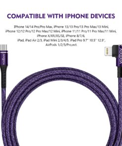 VODBOV Cable USB-C to Lightning 90 Degree 2Pack 10ft 6ft iPhone Charger Fast Charging Cable Right Angle Cord (Cosmos Purple) 2pack(6/10ft) 13 714tLPZk20L