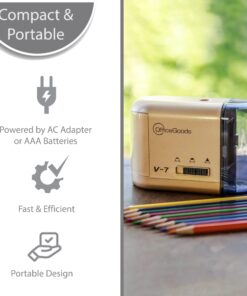 OfficeGoods Electric Pencil Sharpener - Battery or Cord Powered Portable Sharpener - Perfectly Sharpens Colored Pencils, Drafting Pencils for Artists, Office, School & Home - Gold 21 714uJFwP76L