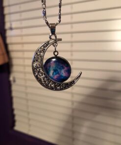 Luvalti Galaxy & Crescent Cosmic Moon Pendant Necklace, Purple Glass, 17.5'' Chain, Great Gift for Women 35 714urdpelWL