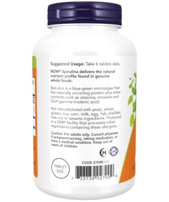 NOW Supplements, Organic Spirulina 500 mg with Vitamins, Minerals and GLA (Gamma-Linolenic Acid), 500 Tablets 500 Count (Pack of 1) 17 714vSbMX3eL