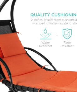 Best Choice Products Outdoor Hanging Curved Steel Chaise Lounge Chair Swing w/Built-in Pillow and Removable Canopy, Orange 26 714vj4CtiYL