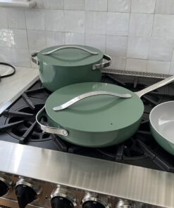 Caraway Nonstick Ceramic Cookware Set (12 Piece) Pots, Pans, Lids and Kitchen Storage - Non Toxic, PTFE & PFOA Free - Oven Safe & Compatible with All Stovetops (Gas, Electric & Induction) - Sage 47 714vwj5dKFL