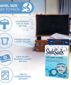 SinkSuds Laundry Detergent | Travel Size Liquid Soap | TSA Compliant | Safe For All Fabrics | 8 Packets 13 714wB3snOL