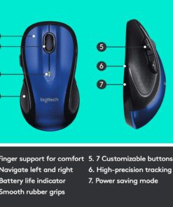 Logitech M510 Wireless Computer Mouse – Comfortable Shape with USB Unifying Receiver, with Back/Forward Buttons and Side-to-Side Scrolling, Blue Dark Blue 35 714wJBqcFL