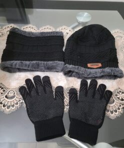 HINDAWI Winter Hat Scarf Gloves Slouchy Beanie Snow Knit Skull Cap Touch Screen Mittens Circle Scarves for Women Hat+scarf+gloves (Black) 38 714wwMab5yL