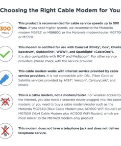 MOTOROLA 16x4 Cable Modem, Model MB7420, 686 Mbps DOCSIS 3.0, Certified by Comcast XFINITY, Charter Spectrum, Time Warner Cable, Cox, BrightHouse, and More Black 29 714x3p8dvZL