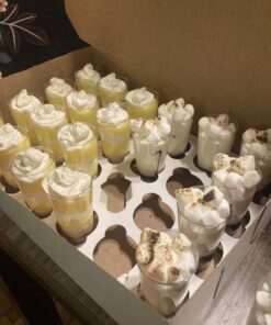 DLux 50 x 3 oz Mini Dessert Cups with Spoons, Shooter - Clear Plastic Parfait Appetizer Cup - Small Reusable Shot Glass for Tasting Party Shooters Desserts Appetizers - With Recipe Ebook 50 cups + 50 spoons 33 714x66jRUzL