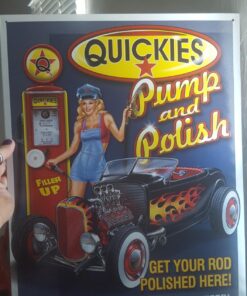 Desperate Enterprises Quickies Pump & Polish Tin Sign - Nostalgic Vintage Metal Wall Decor - Made in USA 14 714yWT1v0wL