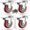 ABSLIMUS 4 inch Heavy Duty Casters Load 2400lbs, Lockable Bearing Plate Caster Wheels with Brakes, 360-degree Swivel Casters for Furniture and Workbench Cart, Set of 4 (Free Screws and a Spanner) 4 inch Red 27 714zQRzTOrL