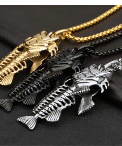 LOHOME Men's Fashion Necklaces Titanium Steel Steering Fishing Fish Bones Necklace for Men Gold Tone 12 715 XZUsPuL