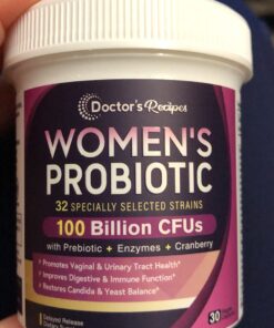 Doctor's Recipes Probiotics for Women, 100 Billion CFU 32 Strains, with Prebiotic Fiber, Enzymes & Cranberry, Vaginal Urinary Digestive & Immune, No Yeast, Shelf Stable, Delayed Release, 30 Caps 23 715 cY0xOlL