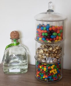 MyGift Modern 3 Tier Clear Glass Stacking Apothecary Jars with Lid, Round Glass Display Candy and Cookie Containers, 16 inch Tall 36 7150efu7hL