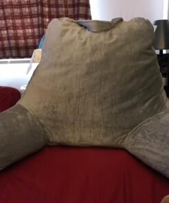 LINENSPA Reading Pillow with Shredded Memory Foam- Back Pillow for Sitting in Bed, Reading, Gaming, Watching TV – Chair Pillow with Arms, Dorm Room Essentials, Stone Standard 44 7151 OB842L