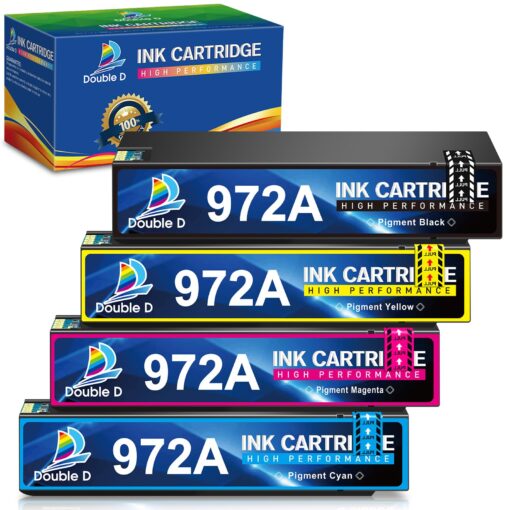 DOUBLE D (Upgraded Chip Compatible Ink Cartridge Replacement for HP 972 972A for HP PageWide 377dw, PageWide Pro 477dw 477dn 577dw 577z 452dn 452dw 552dw P55250dw P57750dw, 4PACK 4 Pack