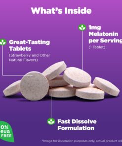 Natrol Melatonin 1mg, Strawberry-Flavored Dietary Supplement for Restful Sleep, 90 Fast-Dissolve Tablets, 90 Day Supply 17 7151p5T8NOL