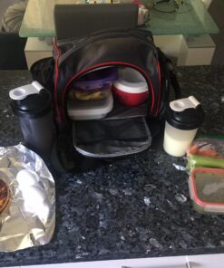 ThinkFit Insulated Meal Prep Lunch Box with 6 Food Portion Control Containers - BPA-Free, Reusable, Microwavable, Freezer Safe - With Shaker Cup, Pill Organizer, Shoulder Strap & Storage Pocket (Blue) Blue 48 7152hr4u7IL