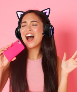 Alternative view of EASARS Wireless Cat Ear Headphones, Black Gaming Headset Bluetooth 5.0 for Smartphone, Retractable Mic, 50mm Drivers, RGB Lighting Headset with Mic (USB Dongle Not Included)