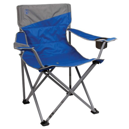 Coleman Big-N-Tall Quad Chair with Cup Holder & Side Pocket, Water-Resistant Oversized Camping Chair Supports up to 600lbs, Great for Tailgating, Camping & Outdoor Use, Carry Bag Included Blue