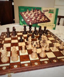 Wegiel Handmade European Ambassador Chess Set - Wooden 21 Inch Beech & Birch Board with Felt Base - Carved Hornbeam & Sycamore Wood Chess Pieces Ambassador - Brown 70 7154Thnv XL