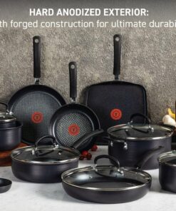 T-fal Ultimate Hard Anodized Nonstick Cookware Set 17 Piece Oven Safe 400F, Lid Safe 350F Pots and Pans, Dishwasher Safe Black 17-Piece 27 7154VzA ZGL