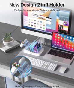 SooPii Premium 6-Port USB Charging Station Organizer for Multiple Devices, 6 Short Charging Cables and One Upgraded i-Watch Charger Holder Included, for Phones, Tablets, and Other Electronics, White 26 7154fZQSpNL