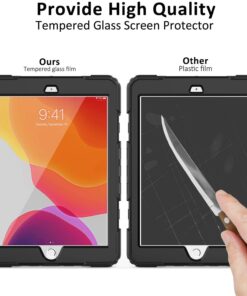 New iPad 9th/8th/7th Generation Case 2021/2020/2019 10.2 Inch with Tempered Glass Screen Protector & Pencil Holder | Rugged Protective Kids iPad 10.2 Case Cover w/Stand Hand Shoulder Strap |Black Black 36 7154jv3i1hL