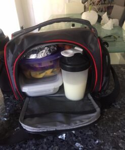 ThinkFit Insulated Meal Prep Lunch Box with 6 Food Portion Control Containers - BPA-Free, Reusable, Microwavable, Freezer Safe - With Shaker Cup, Pill Organizer, Shoulder Strap & Storage Pocket (Blue) Blue 49 7154vMjbHvL