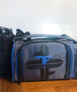 ThinkFit Insulated Meal Prep Lunch Box with 6 Food Portion Control Containers - BPA-Free, Reusable, Microwavable, Freezer Safe - With Shaker Cup, Pill Organizer, Shoulder Strap & Storage Pocket (Blue) Blue 62 7155ZVY1BjL